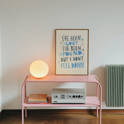 I've been lost, I've been found, but I don't feel down